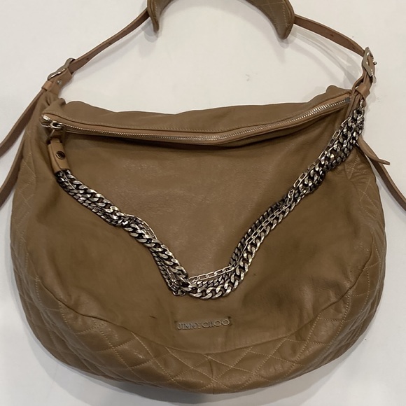 Jimmy Choo Chain Biker Hobo Bag Tan Leather - Picture 3 of 15